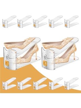 Clear/Beige High Heel Shoe Organizer Pair - Adjustable Women Shoes Rack